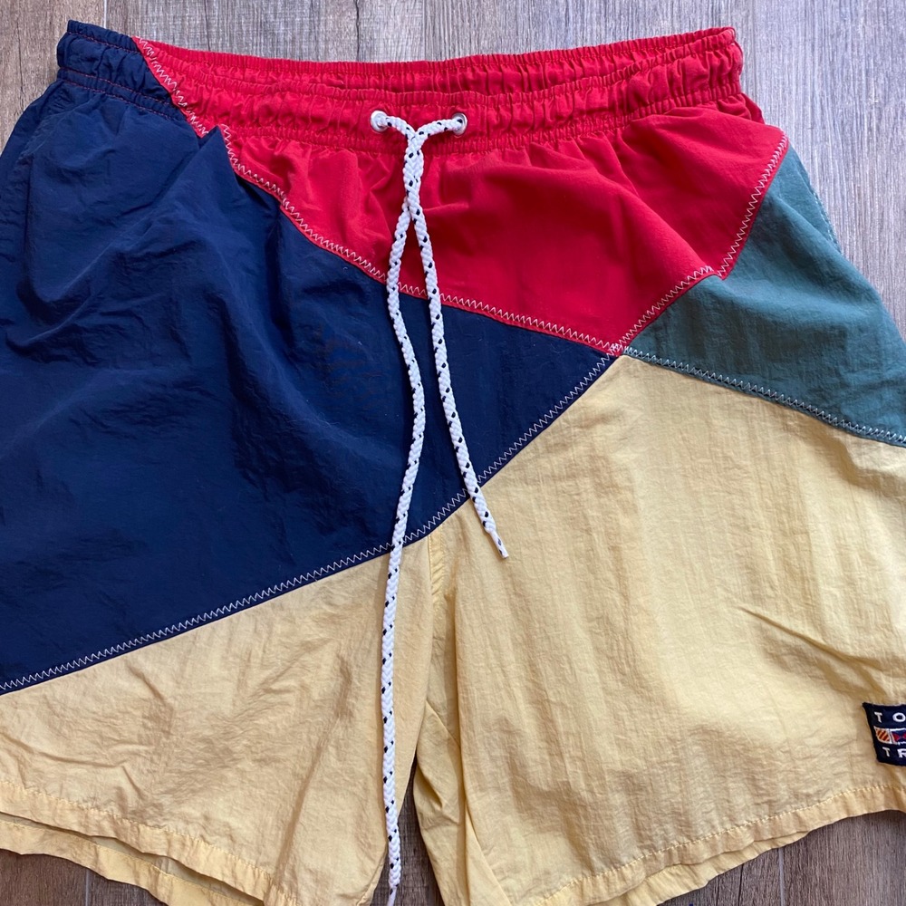 Vintage Tommy Hilfiger Tommy Trunks Colorblock Swim Shorts Mens Large Red Navy - Picture 5 of 8